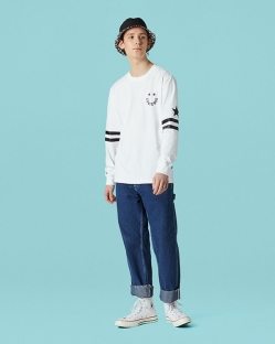 Converse Twisted Varsity Cut & Sew Long Sleeve Férfi Pólók Fehér | XMKDEHJ-HU